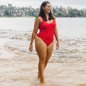 Zyia Active Size XXL‎ One Piece Swimsuit Red Ribbed Low Back Sporty Simple Basic